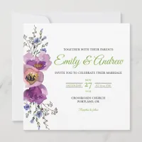 Purple Bloom Floral Watercolor Square Wedding Invitation