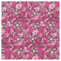 Cute pink hearts and flowers pattern fabric