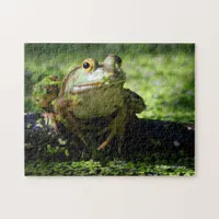 Cute Green Frog Strikes a Pose on the Hose Jigsaw Puzzle