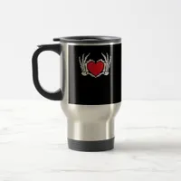 Skeleton Hand Heart Valentines Day Funny Meme Travel Mug