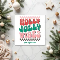 Retro Holly Jolly Vibes Custom Christmas Party Napkins