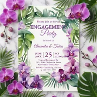 Tropical Watercolor Purple Orchid Engagement Party Invitation