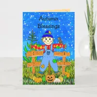 Happy Halloween  Whimsical Scarecrow and Pumpkins Card