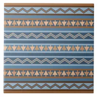 Southwest Style Blue and Brown Geometric Pattern Ceramic Tile