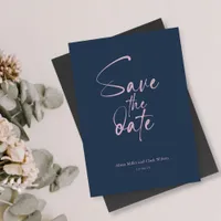 Navy Blue Minimalist Bold Save The Date Script Invitation