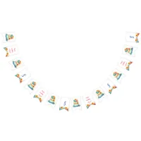 Red and Blue Whimsical Birthday Cake Age and Name Bunting Flags