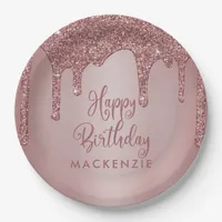 Luxury Rose Gold Sparkle Glitter Drips Birthday Paper Plates