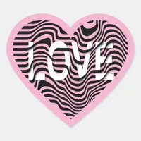 Pink LOVE black white striped heart modern Heart Sticker