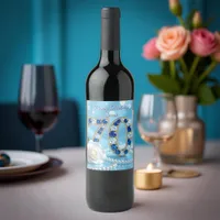 Navy Blue Gems Pearls & White Rose 70th Birthday Wine Label