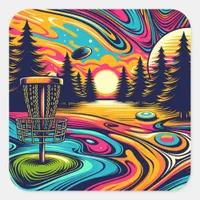 Psychedelic Disc Golf Course at Sunset Square Sticker