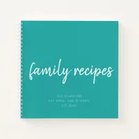 Trendy Green Typography Family Recipe Notebook