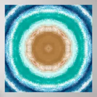 Round Ocean Waves Teal and Turquoise   Poster