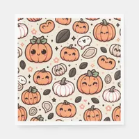 Cute Pumpkins and Pumpkin Seeds Halloween Party Napkins