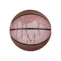 Cute Rose Gold Dripping Glitter Monogram Mini Basketball