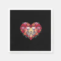 Skeleton Couple Holding Hands Inside A Heart Of Ro Napkins