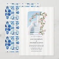 Santorini Blue Bougainvillea Greek Island Wedding Invitation