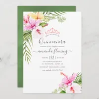 Watercolor Tropical Floral Quinceañera Invitation