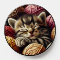 Sweet Kitten Sleeping in Yarn Adorable PopSocket