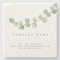 Elegant Green Eucalyptus Leaf Branch Company Name Stone Coaster