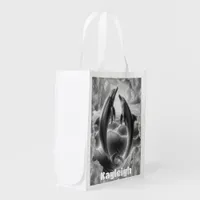 Monogram Black & White Dolphins Ocean | Grocery Bag