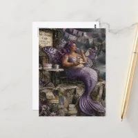 Beautiful Mermaid Eating Birthday Cake Collage Postcard