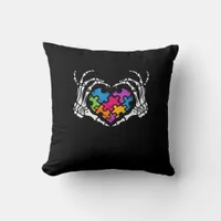 Autism Awareness Skeleton Heart Puzzle Piece Throw Pillow
