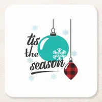 Tis The Season Classic Retro Clean Square Paper Coaster