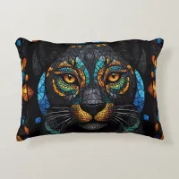 Large Black Cat Mosaic stained Glass effect  Accent Pillow