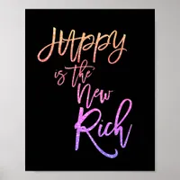 Happy Is The New Rich Quote pink/peach faux glitte Poster