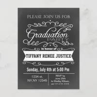 Vintage Chalkboard Typography Graduation party Invitation Postcard