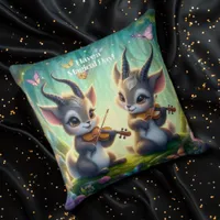 Cute Saolas Playing Violas in a Magical Forest Throw Pillow