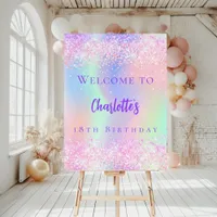 Pink holographic purple birthday party welcome foam board