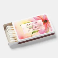 Pink Hibiscus Flower Wedding Reception Party Favor Matchboxes