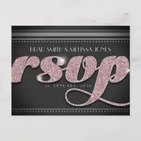 Pink Sparkle on Stylish Black RSVP Postcard