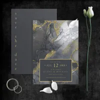 Moody Ink Charcoal Gold Abstract ID988 Save The Date