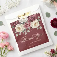 Burgundy Watercolor Floral Wedding Thank You Favor Bag