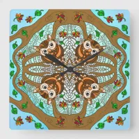 Hand Drawn Owl Mandala Artwork Square Wall Clock