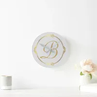 Monogram in gold with infinity circle on Gray | Round Clock