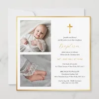 Elegant Gold Cross Baptism | Modern Script Invitation