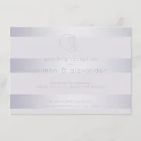 Reception | Violet Silver Shimmer Stripes Monogram Enclosure Card