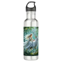 Pretty Fairy and White Deer in Enchanted Forest Stainless Steel Water Bottle