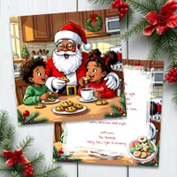Santa & Children Eating Cookies & Cocoa Christmas Holiday Card