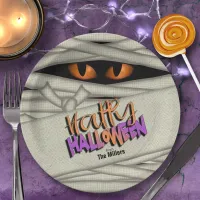 Mummy Eyes Halloween Orange/Purple ID685 Paper Plates