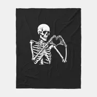 Skeleton Heart Hands Sign Halloween Costume Retro  Fleece Blanket