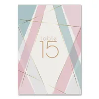 Contemporary Modern Geometric Stripes Teal Rose Table Number