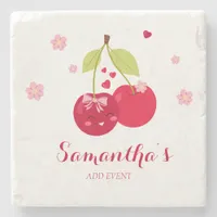 Ma Cherie Cherry Pink Coquette Girly Preppy Shower Stone Coaster