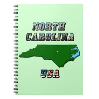 North Carolina Map Outline, Photo & US Flag Text  Notebook