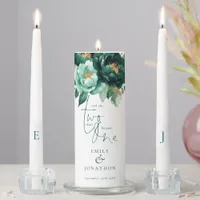 Emerald Gold Florals Quote Names Date Initials Unity Candle Set