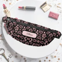 Elegant pink on black lace in vintage style,   fanny pack