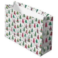Quirky Whimsical Decorated Christmas Trees Doodles Large Gift Bag